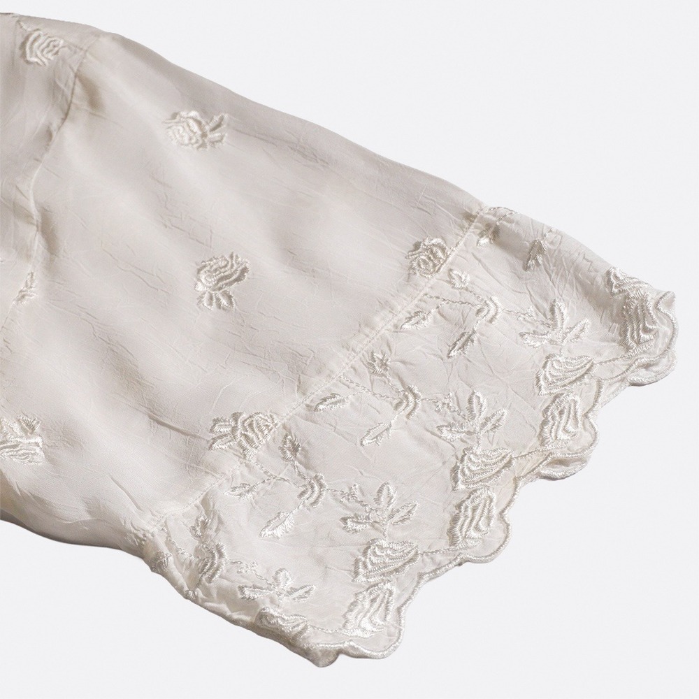 Johnny Was 0X White Embroidered Scallop Silk-Feel Blouse Luxury Boho Top Large - Picture 6 of 10